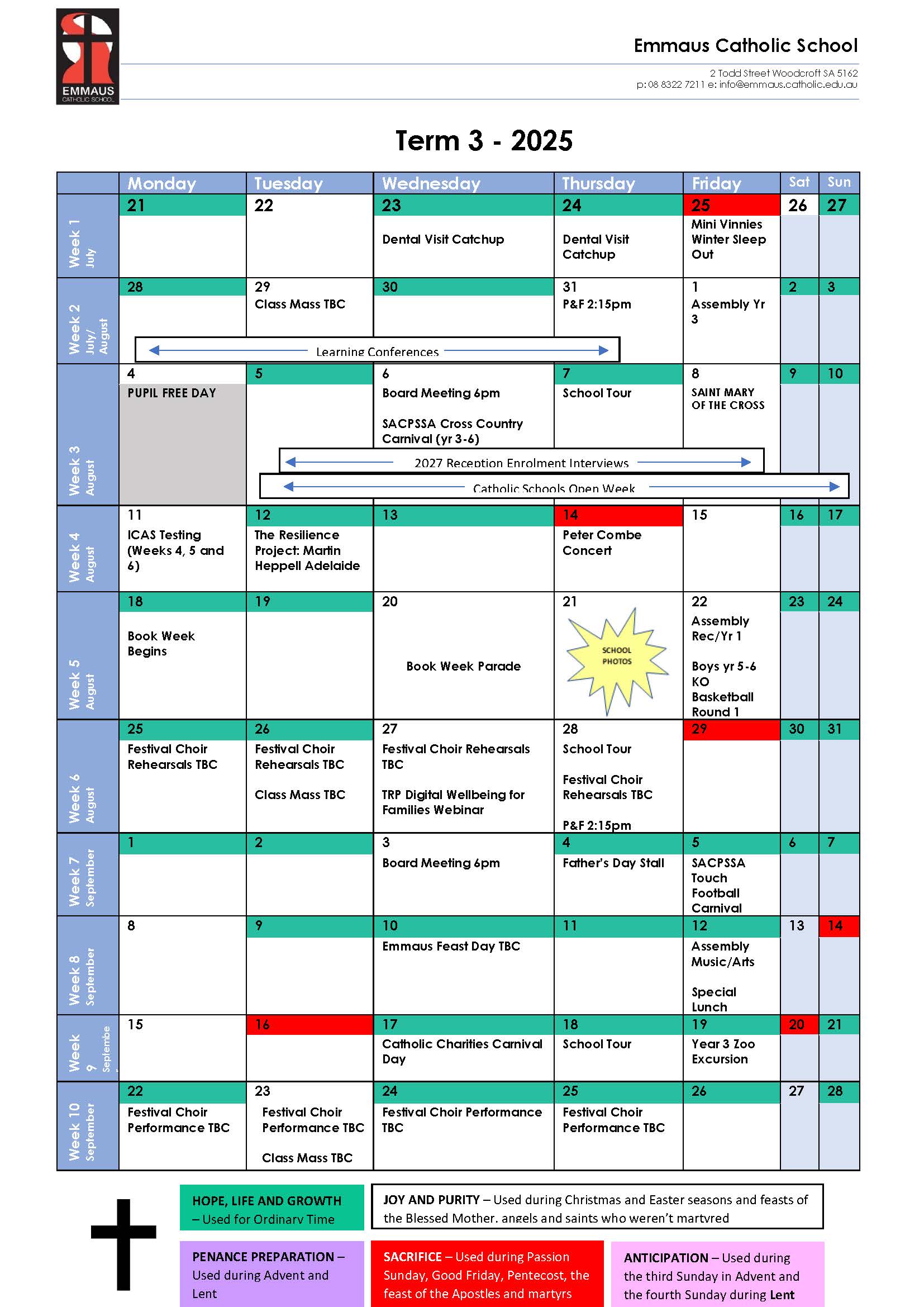 2025 Term 3 Calendar